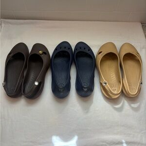 Set of three women’s croc flats size 10